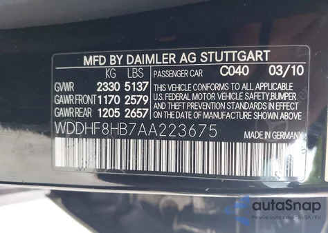 2010 Mercedes-Benz E 350 4Matic from USA, damaged, VIN WDDHF8HB7AA223675